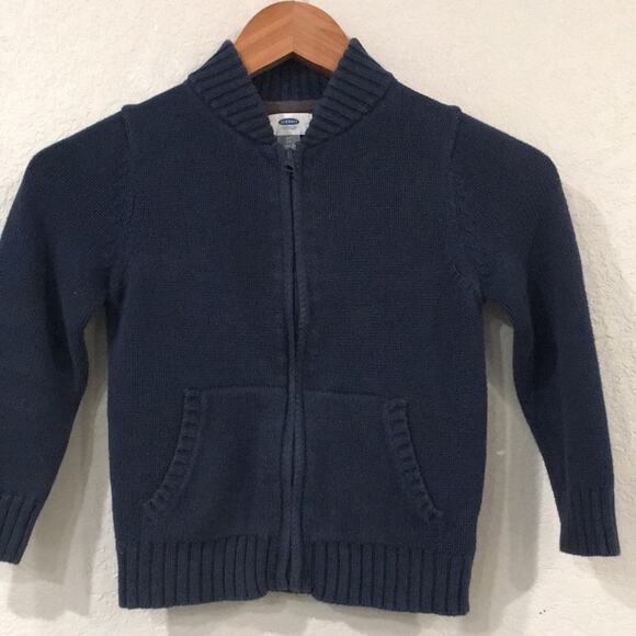 Old Navy Boys 5T Navy Blue Knit Zipper Cardigan Sweater 100% Cotton - Picture 1 of 7
